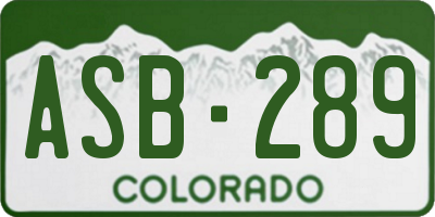 CO license plate ASB289