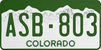 CO license plate ASB803