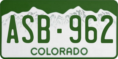 CO license plate ASB962