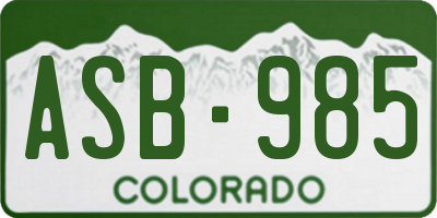 CO license plate ASB985