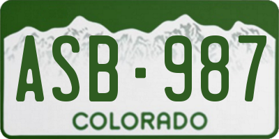 CO license plate ASB987