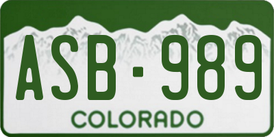 CO license plate ASB989