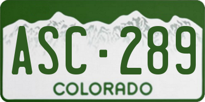 CO license plate ASC289