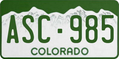 CO license plate ASC985