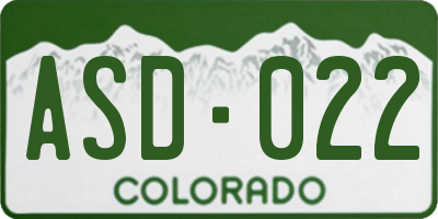 CO license plate ASD022