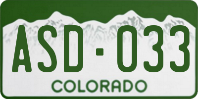 CO license plate ASD033