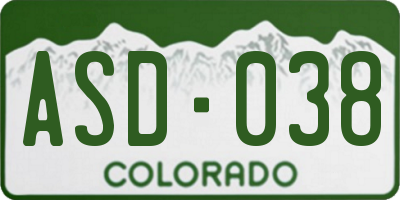 CO license plate ASD038