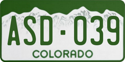 CO license plate ASD039