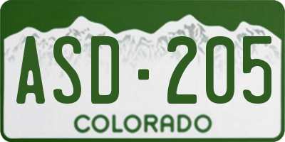 CO license plate ASD205