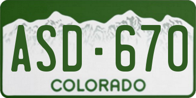 CO license plate ASD670