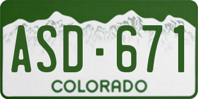 CO license plate ASD671