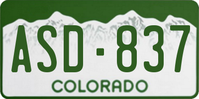 CO license plate ASD837