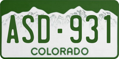 CO license plate ASD931