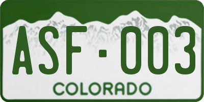 CO license plate ASF003
