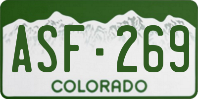 CO license plate ASF269