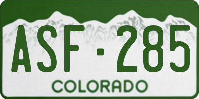 CO license plate ASF285