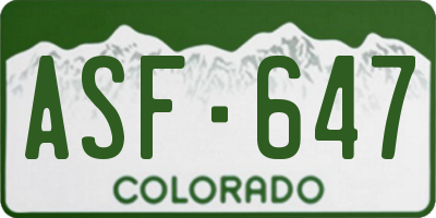 CO license plate ASF647