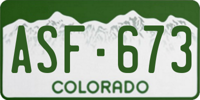 CO license plate ASF673
