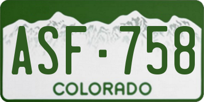 CO license plate ASF758