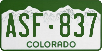 CO license plate ASF837