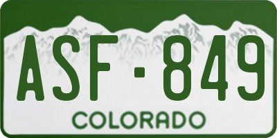 CO license plate ASF849