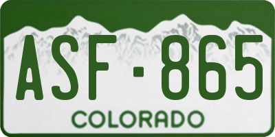 CO license plate ASF865