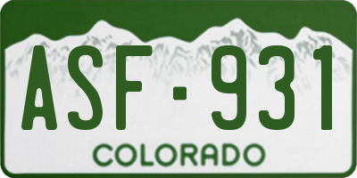 CO license plate ASF931