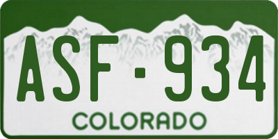 CO license plate ASF934