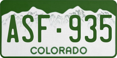 CO license plate ASF935