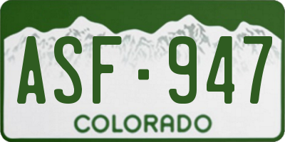 CO license plate ASF947