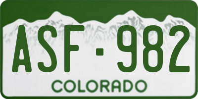 CO license plate ASF982
