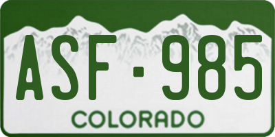 CO license plate ASF985