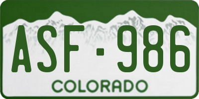 CO license plate ASF986