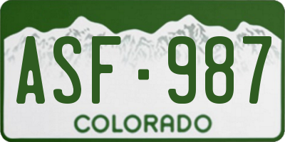 CO license plate ASF987