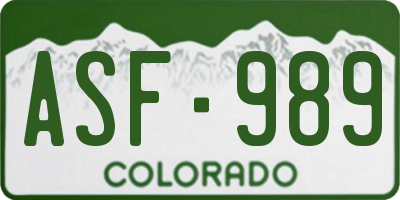 CO license plate ASF989