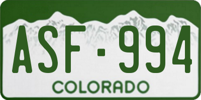 CO license plate ASF994