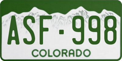 CO license plate ASF998