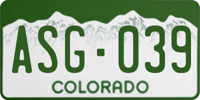 CO license plate ASG039