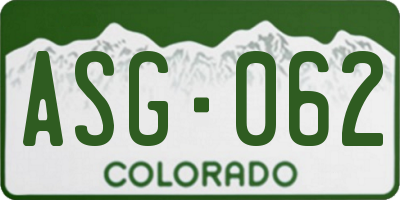 CO license plate ASG062