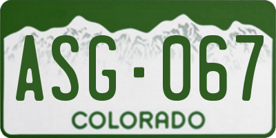 CO license plate ASG067