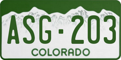 CO license plate ASG203