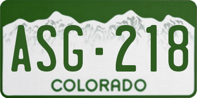 CO license plate ASG218