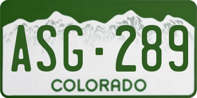 CO license plate ASG289