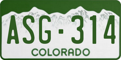 CO license plate ASG314