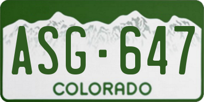 CO license plate ASG647