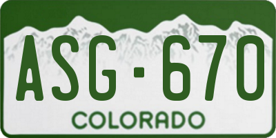 CO license plate ASG670