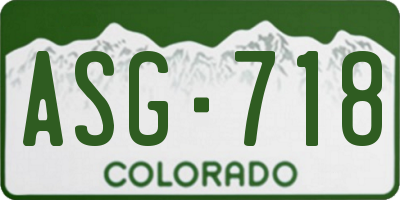 CO license plate ASG718