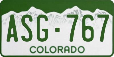 CO license plate ASG767