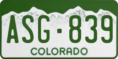 CO license plate ASG839