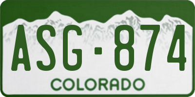 CO license plate ASG874